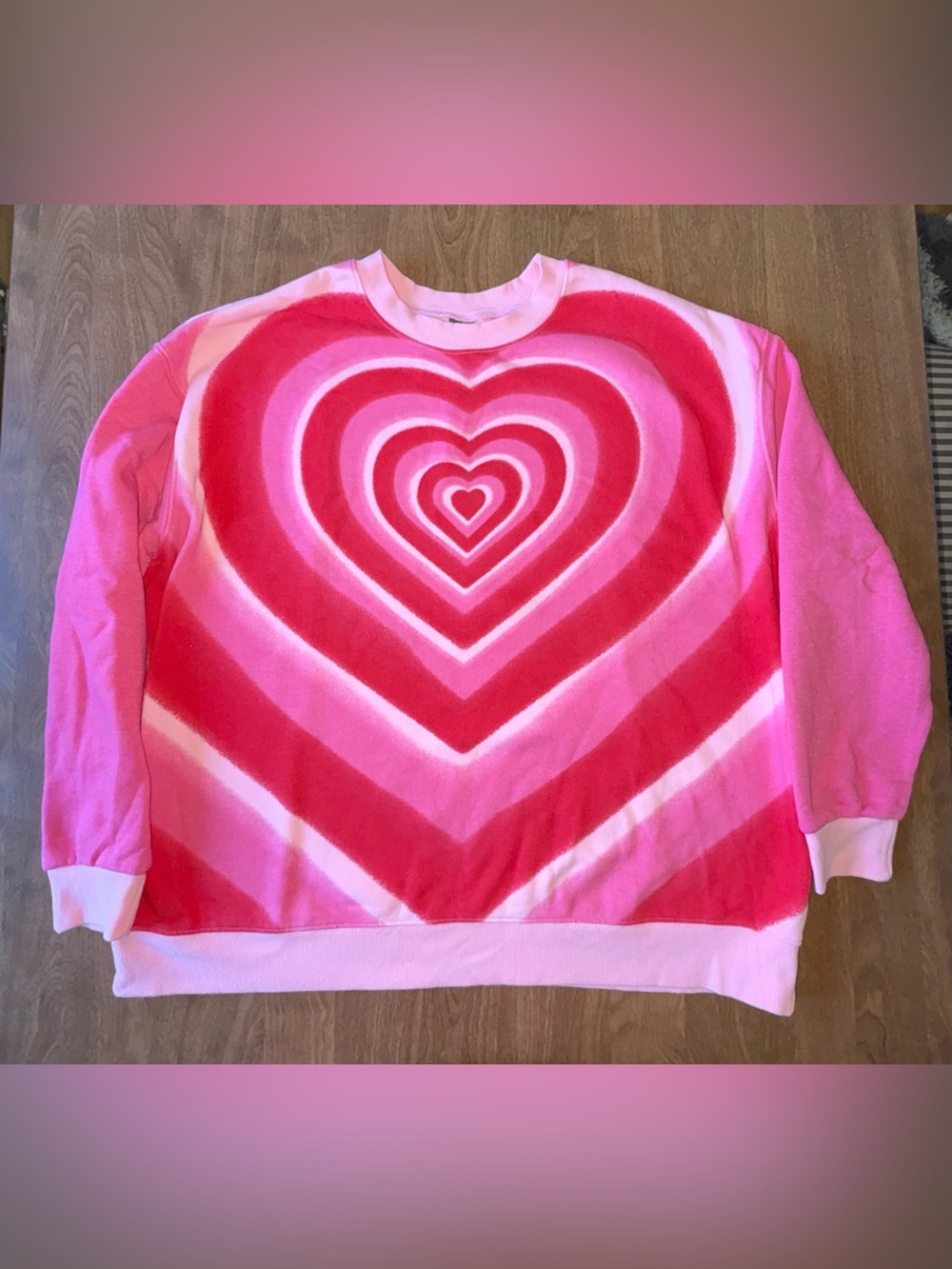 wild fable Pink Heart-Print Crewneck Sweater